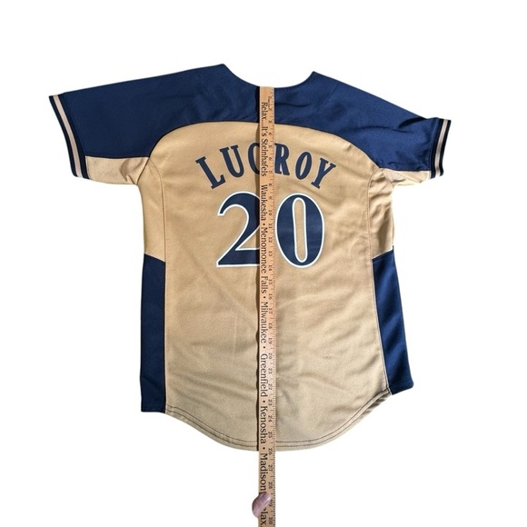 Milwaukee Brewers Jonathan Lucroy #20 MLB Majestic Kids Jersey Size Large 14-16 - Picture 11 of 12